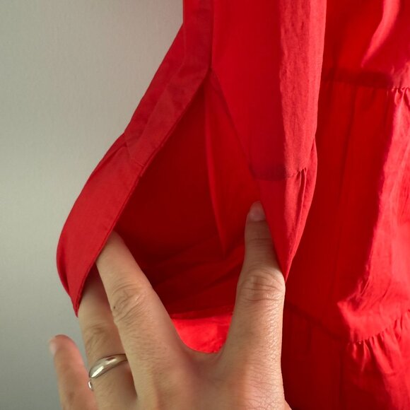 Bird & Knoll Dress Gigi Puff Sleeve Cotton Poplin Mini Red Size Small - Picture 9 of 9